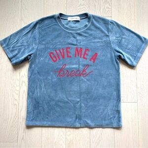 Golden Flower Give Me A Break Cornflower Blue Contrast Red Lettering Velour Tee